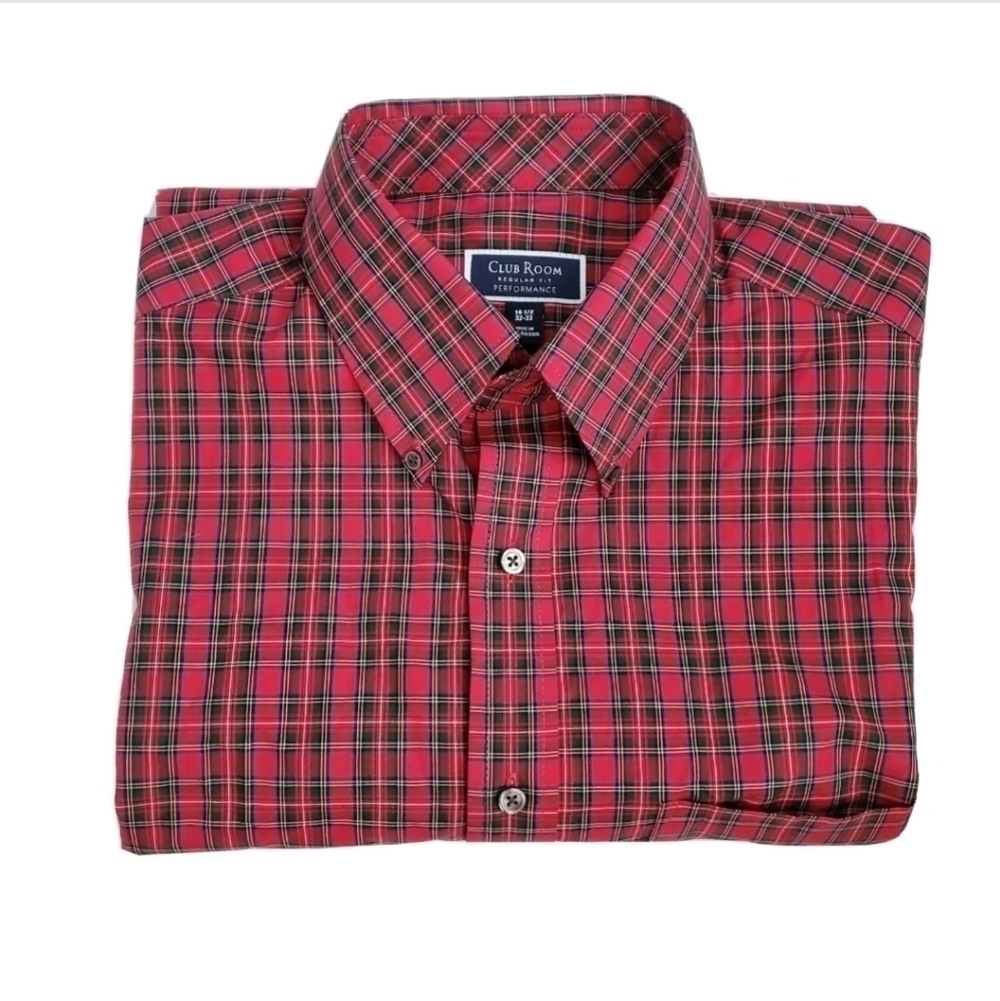 Club Room Regular Fit Red Plaid Button Down Shirt